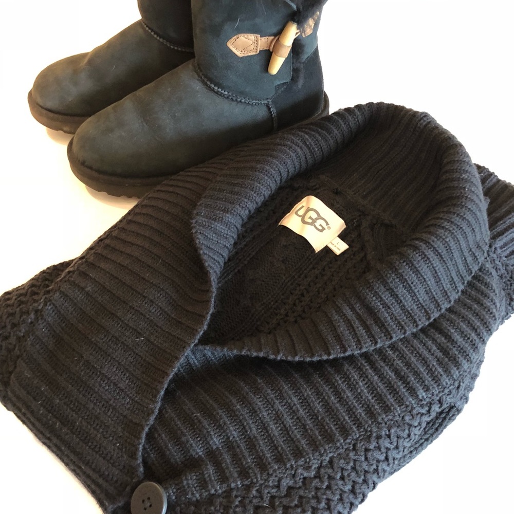 Ugg cable knit sweater- black with wood buttons.